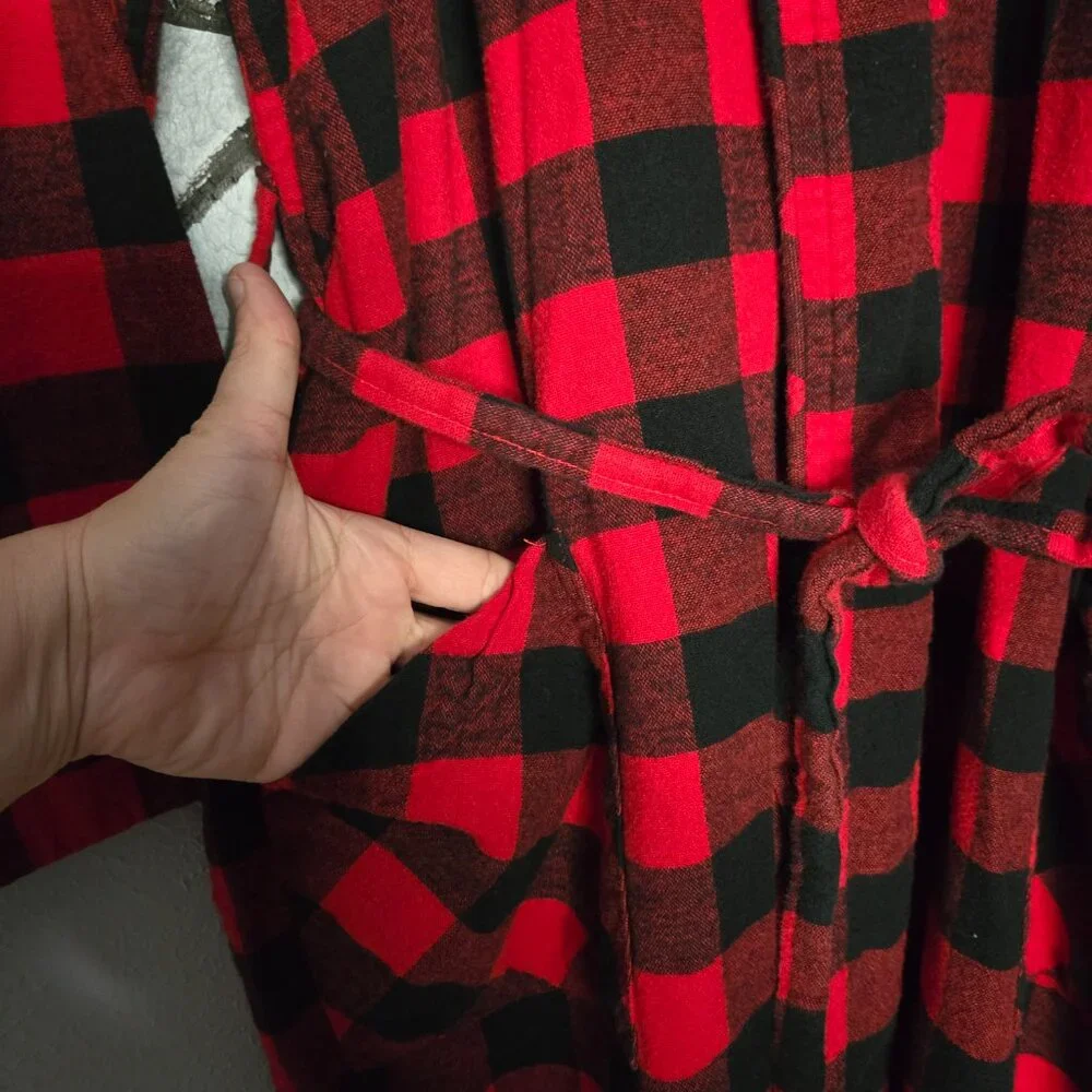 Men's Portuguese Flannel Wrap Robe, The Vermont Country Store, Red & Black, L